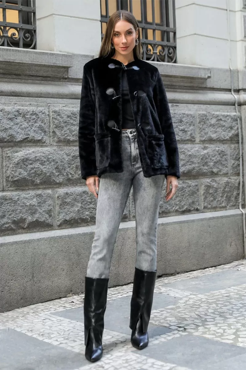 Dot Clothing - Dot Clothing Fluffy Black Jacket - 2386PRETO Dot Clothing - Dot Clothing Fluffy Black Jacket - 2386PRETO