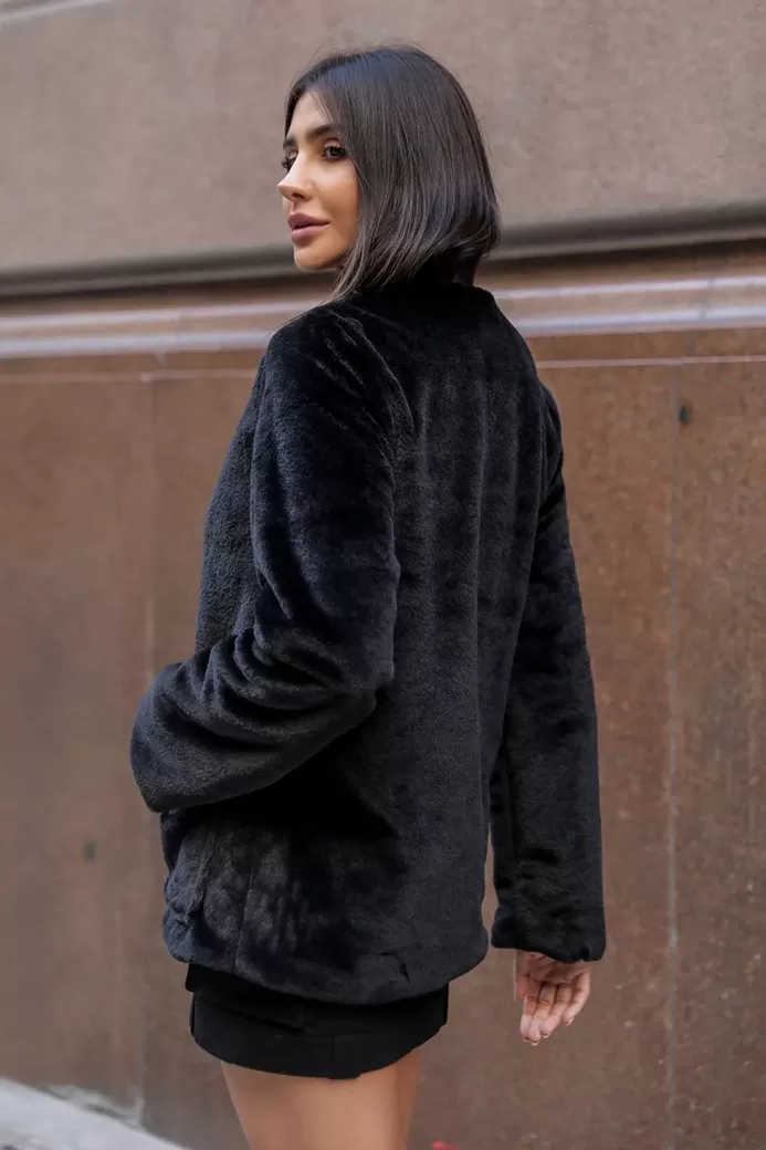 Dot Clothing - Dot Clothing Fluffy Black Jacket - 2386PRETO Dot Clothing - Dot Clothing Fluffy Black Jacket - 2386PRETO