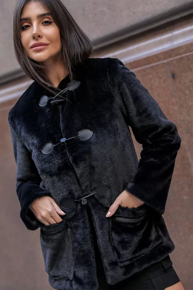 Dot Clothing - Dot Clothing Fluffy Black Jacket - 2386PRETO Dot Clothing - Dot Clothing Fluffy Black Jacket - 2386PRETO