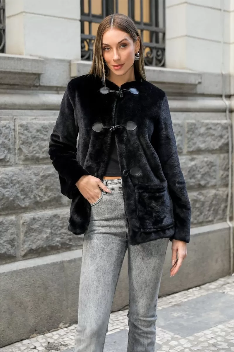 Dot Clothing - Dot Clothing Fluffy Black Jacket - 2386PRETO Dot Clothing - Dot Clothing Fluffy Black Jacket - 2386PRETO