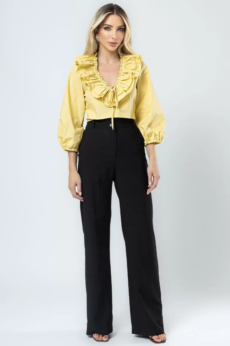 Miss Misses - Valentina Long Sleeve Shirt with Yellow Frill - 54356003 Miss Misses - Valentina Long Sleeve Shirt with Yellow Frill - 54356003
