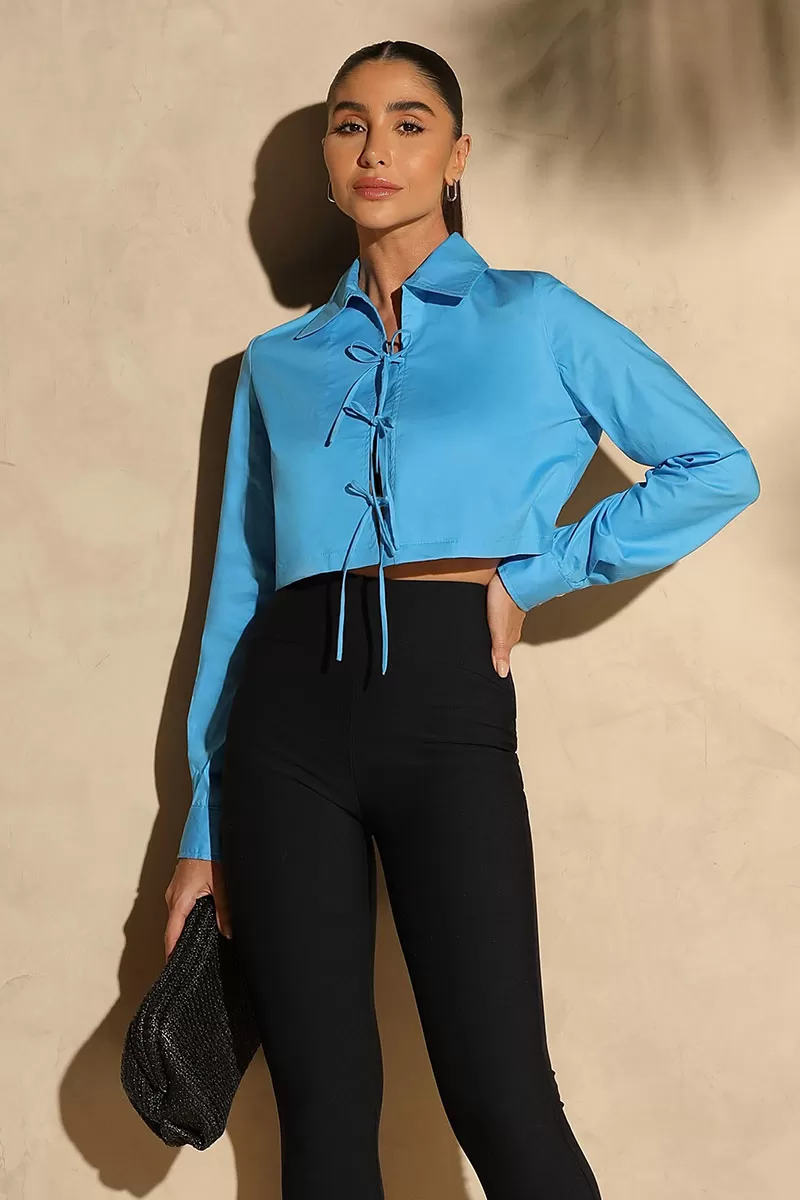 Miss Misses - Olivia Long Sleeve Shirt with Tie Front Blue - 54361002 Miss Misses - Olivia Long Sleeve Shirt with Tie Front Blue - 54361002