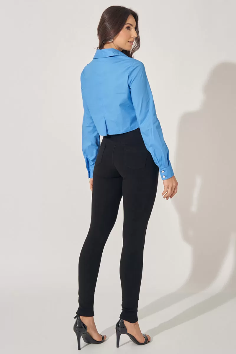 Miss Misses - Olivia Long Sleeve Shirt with Tie Front Blue - 54361002 Miss Misses - Olivia Long Sleeve Shirt with Tie Front Blue - 54361002