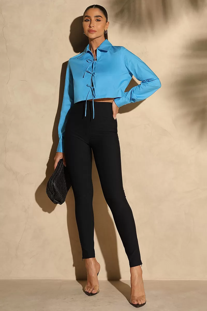 Miss Misses - Olivia Long Sleeve Shirt with Tie Front Blue - 54361002 Miss Misses - Olivia Long Sleeve Shirt with Tie Front Blue - 54361002