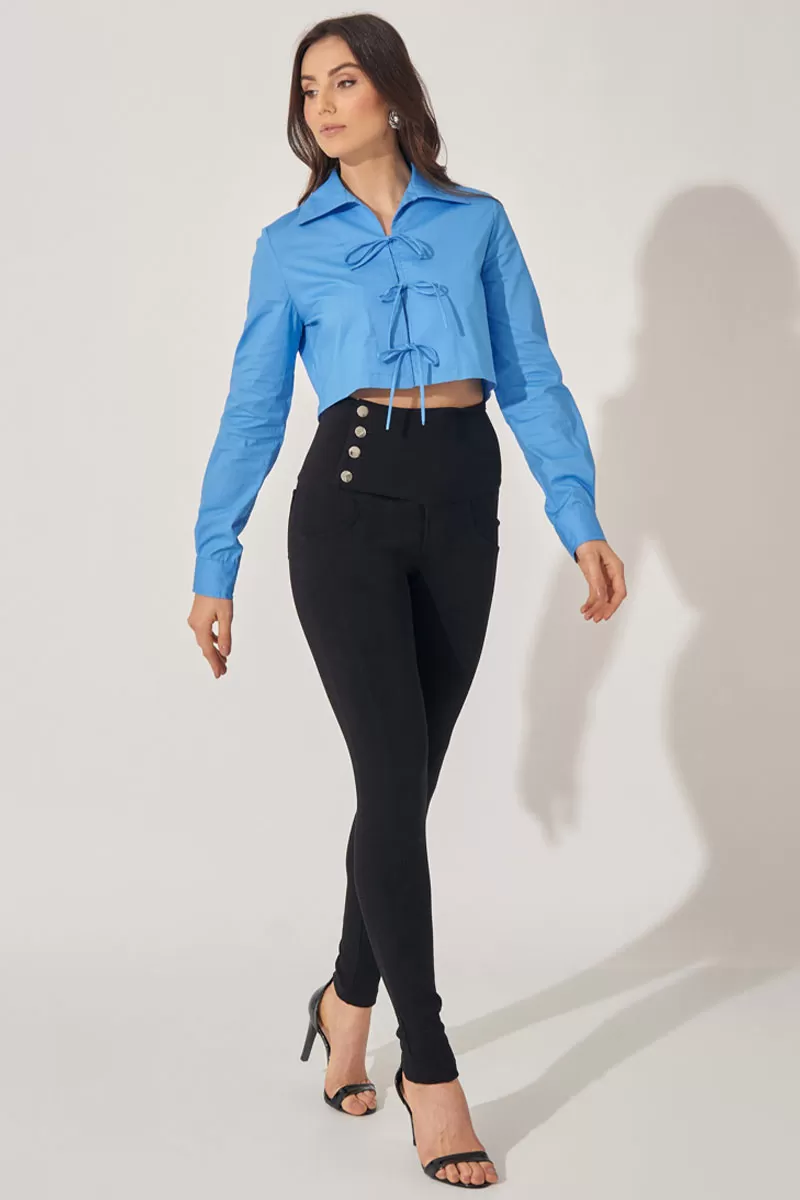 Miss Misses - Olivia Long Sleeve Shirt with Tie Front Blue - 54361002 Miss Misses - Olivia Long Sleeve Shirt with Tie Front Blue - 54361002