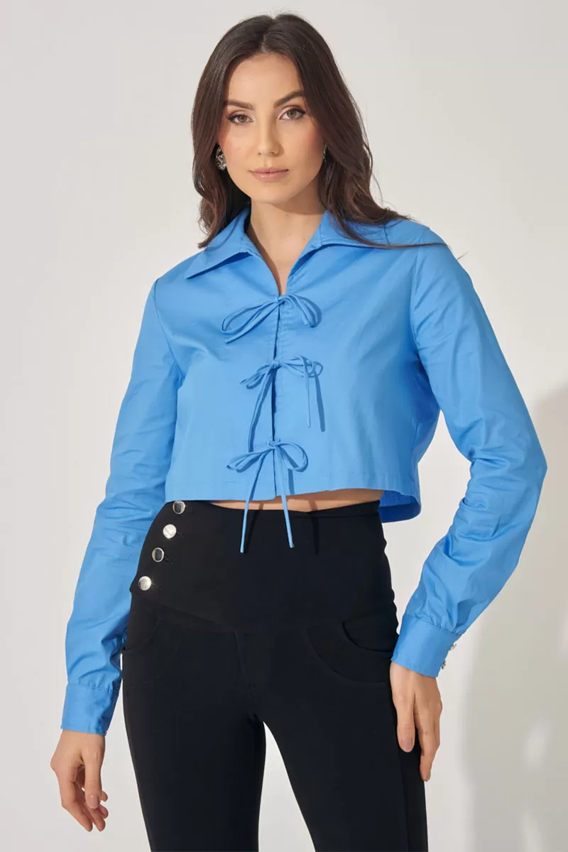 Miss Misses - Olivia Long Sleeve Shirt with Tie Front Blue - 54361002 Miss Misses - Olivia Long Sleeve Shirt with Tie Front Blue - 54361002