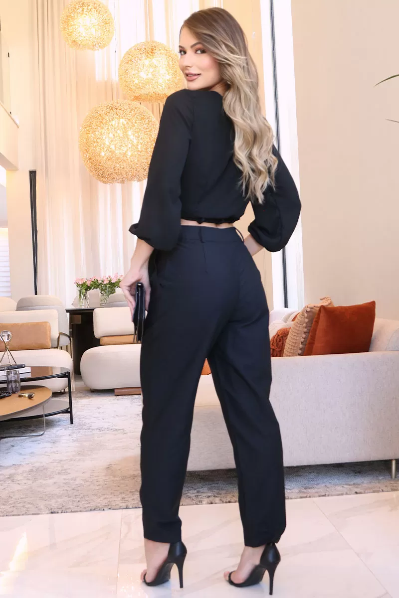 Miss Misses - Miss Misses Chiffon Shirt With Black Stripe - 80554PRETO Miss Misses - Miss Misses Chiffon Shirt With Black Stripe - 80554PRETO