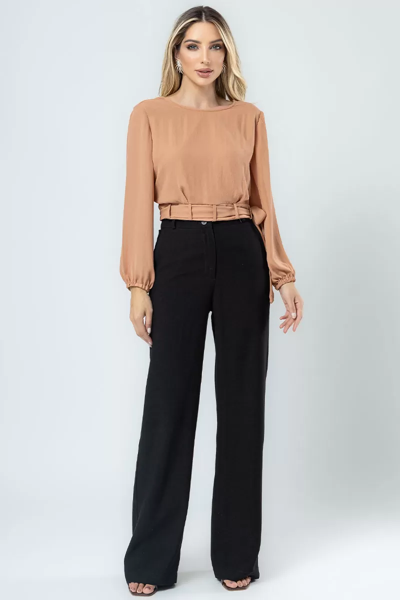 Miss Misses - Miss Misses Chiffon Shirt with Beige Stripe - 80554BEGE Miss Misses - Miss Misses Chiffon Shirt with Beige Stripe - 80554BEGE