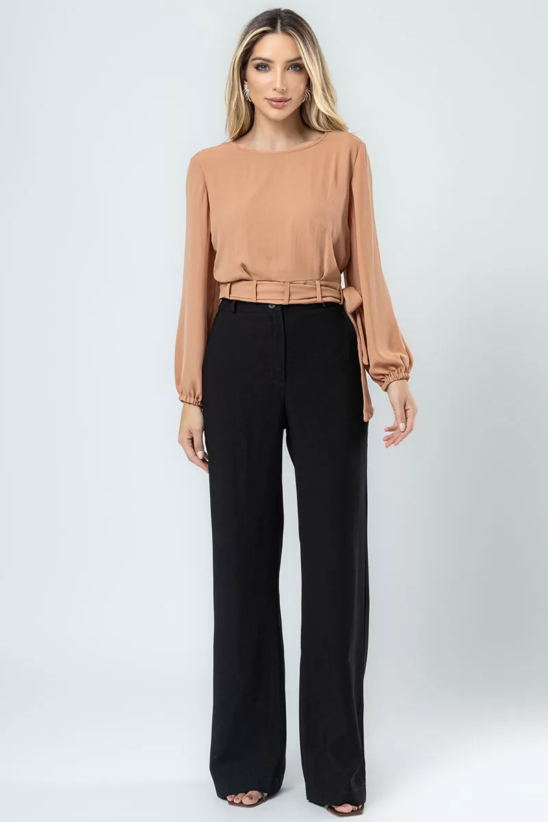 Miss Misses - Miss Misses Chiffon Shirt with Beige Stripe - 80554BEGE Miss Misses - Miss Misses Chiffon Shirt with Beige Stripe - 80554BEGE
