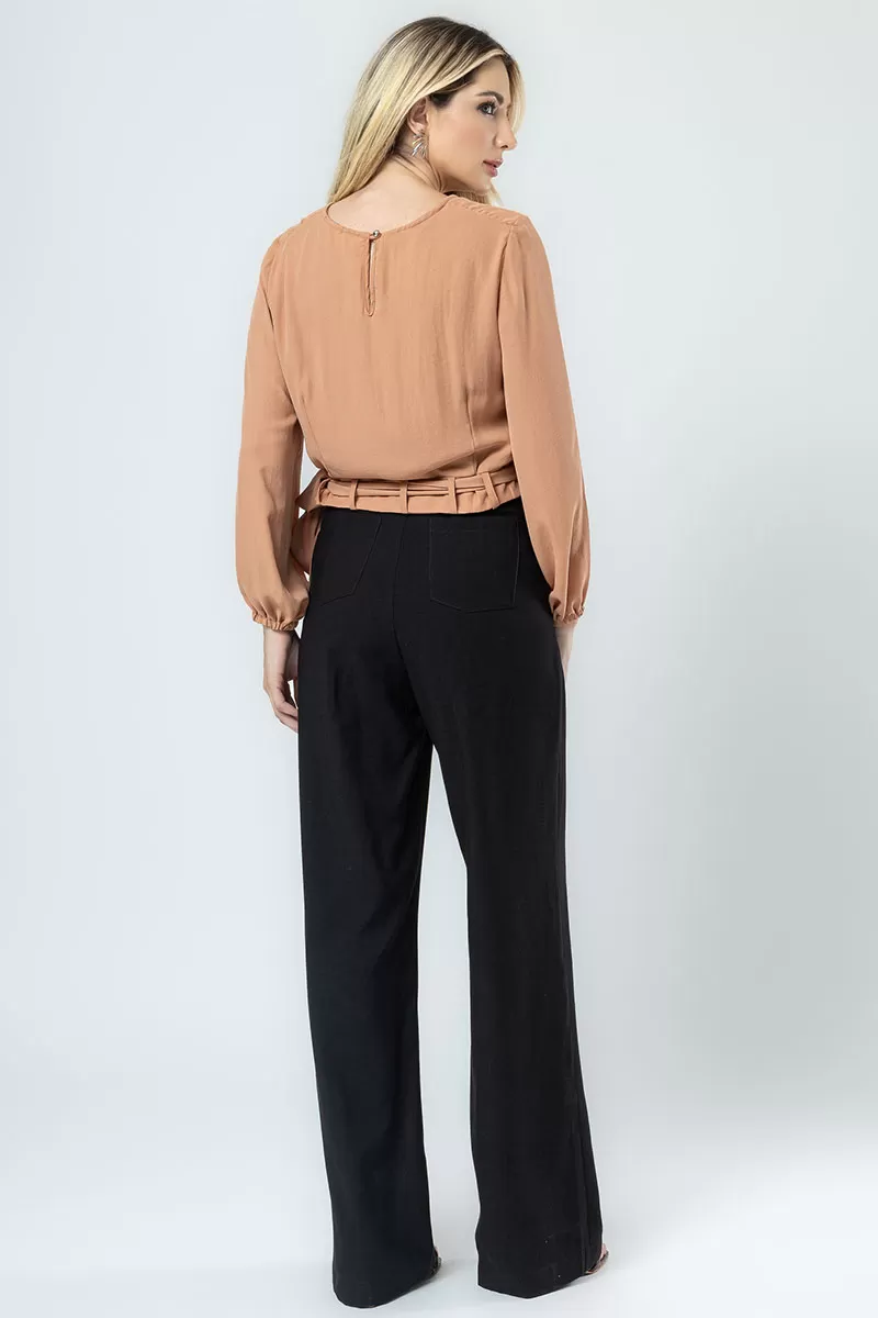 Miss Misses - Miss Misses Chiffon Shirt with Beige Stripe - 80554BEGE Miss Misses - Miss Misses Chiffon Shirt with Beige Stripe - 80554BEGE