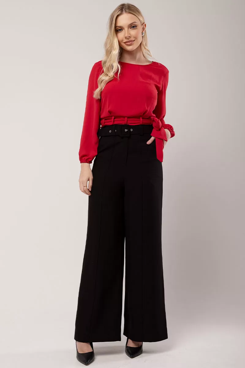 Miss Misses - Miss Misses Chiffon Shirt With Red Stripe - 80554VERM Miss Misses - Miss Misses Chiffon Shirt With Red Stripe - 80554VERM
