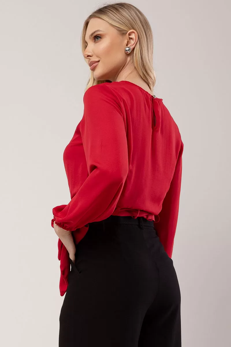 Miss Misses - Miss Misses Chiffon Shirt With Red Stripe - 80554VERM Miss Misses - Miss Misses Chiffon Shirt With Red Stripe - 80554VERM