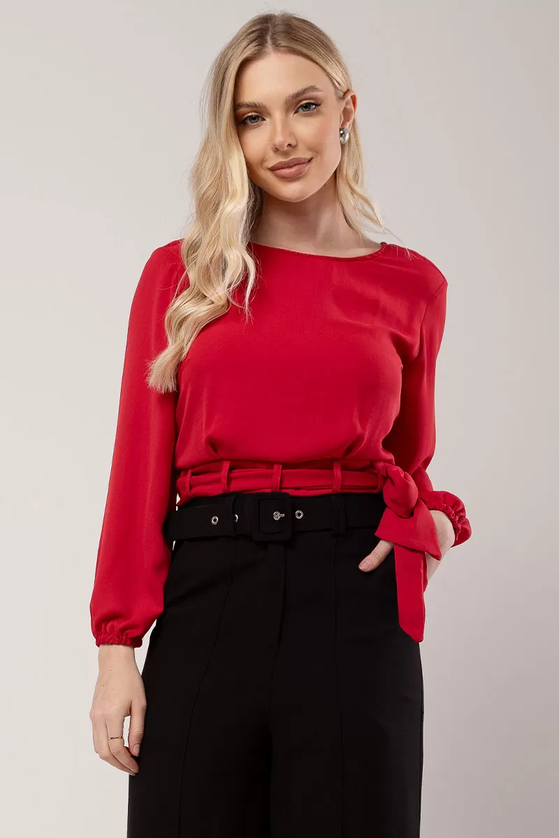 Miss Misses - Miss Misses Chiffon Shirt With Red Stripe - 80554VERM Miss Misses - Miss Misses Chiffon Shirt With Red Stripe - 80554VERM