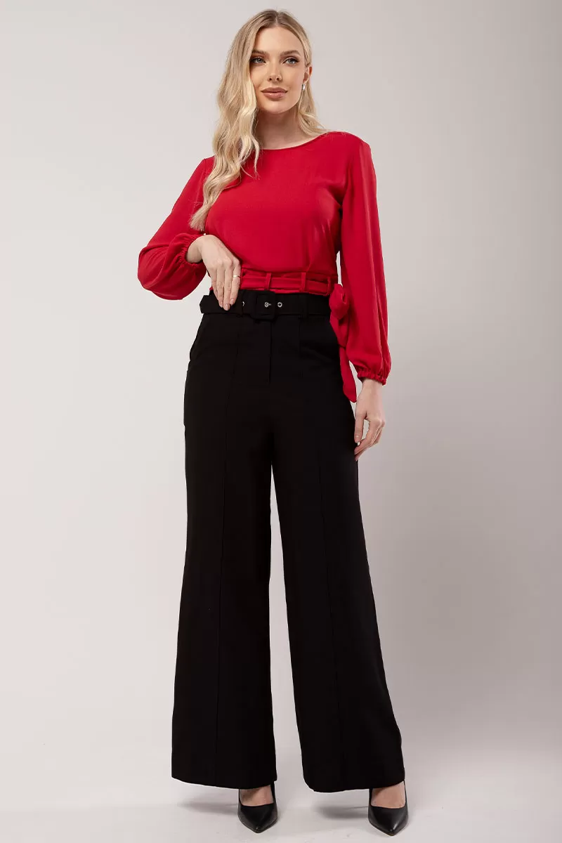 Miss Misses - Miss Misses Chiffon Shirt With Red Stripe - 80554VERM Miss Misses - Miss Misses Chiffon Shirt With Red Stripe - 80554VERM