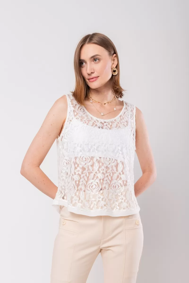 Hidrogênio - OFF WHITE LACE U-NECK TANK TOP - 20090018 Hidrogênio - OFF WHITE LACE U-NECK TANK TOP - 20090018