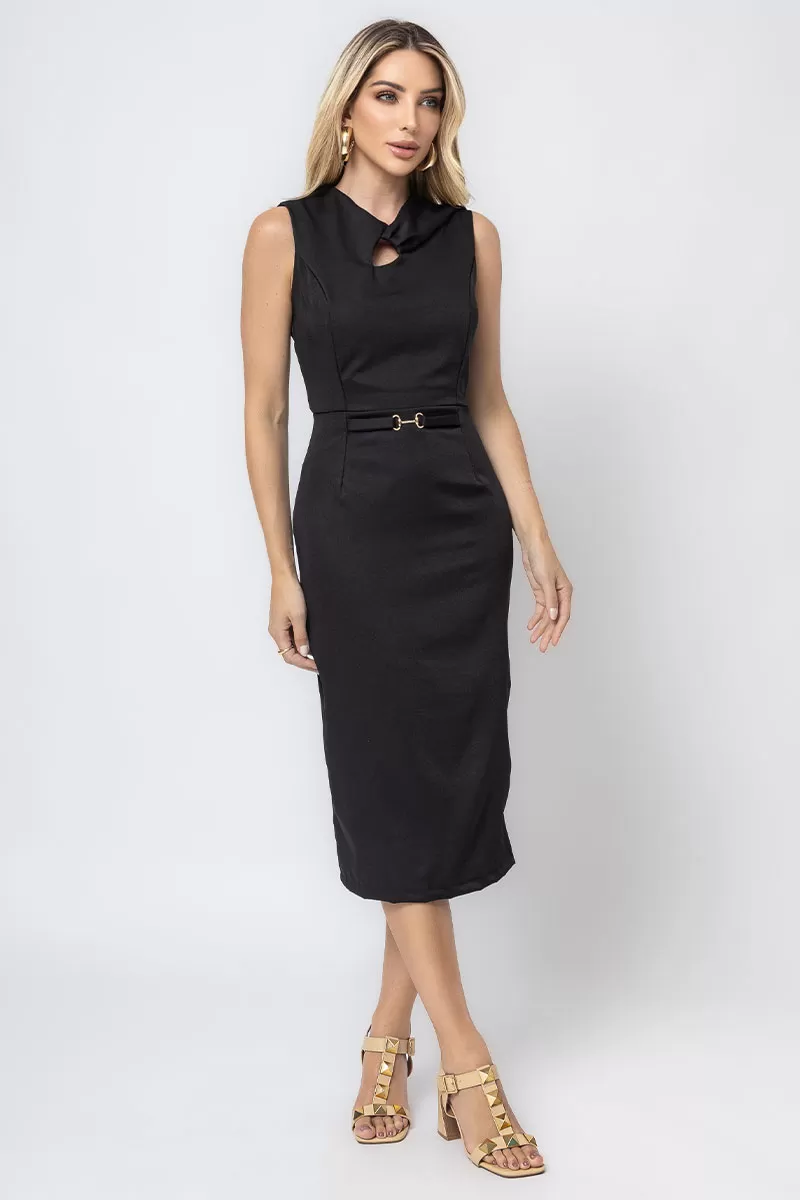 Miss Misses - Miss Misses MD Dress With Metal Detail With Black Zipper - 54357PRETO Miss Misses - Miss Misses MD Dress With Metal Detail With Black Zipper - 54357PRETO
