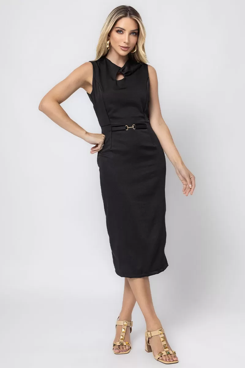 Miss Misses - Miss Misses MD Dress With Metal Detail With Black Zipper - 54357PRETO Miss Misses - Miss Misses MD Dress With Metal Detail With Black Zipper - 54357PRETO