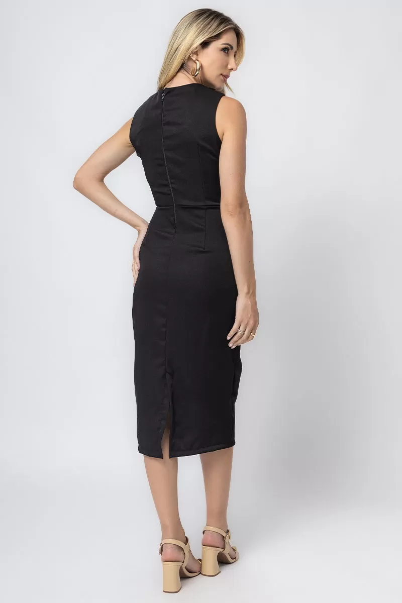 Miss Misses - Miss Misses MD Dress With Metal Detail With Black Zipper - 54357PRETO Miss Misses - Miss Misses MD Dress With Metal Detail With Black Zipper - 54357PRETO