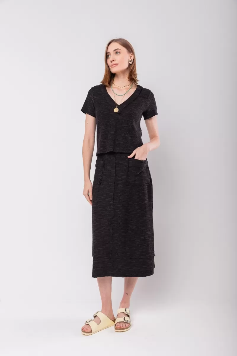 Hidrogênio - COS MIDI SKIRT WITH ELASTIC BAND AND BLACK THREAD POCKETS - 20130001 Hidrogênio - COS MIDI SKIRT WITH ELASTIC BAND AND BLACK THREAD POCKETS - 20130001