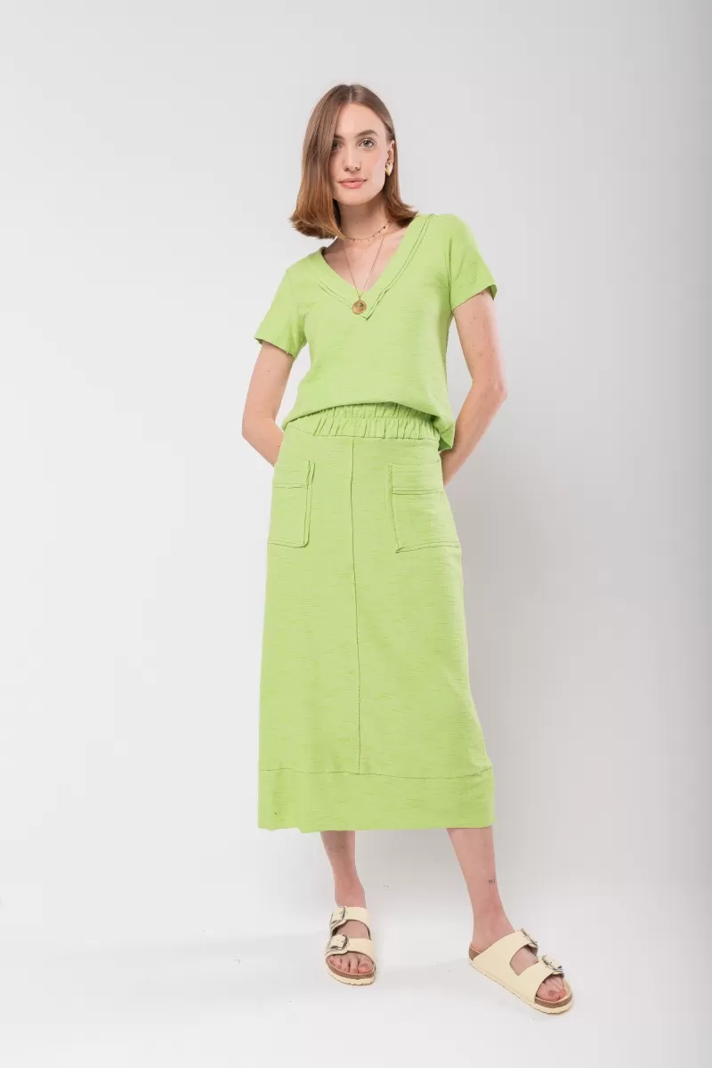 Hidrogênio - LIGHT GREEN COS MIDI SKIRT WITH ELASTIC BAND AND THREAD POCKETS - 20130462 Hidrogênio - LIGHT GREEN COS MIDI SKIRT WITH ELASTIC BAND AND THREAD POCKETS - 20130462
