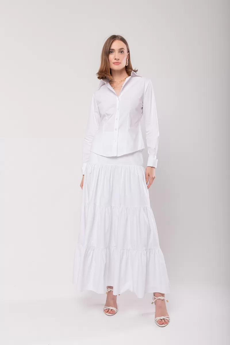 Hidrogênio - LONG 3 MARIAS SKIRT WITH POCKETS IN WHITE TRICOLINE - 20065002 Hidrogênio - LONG 3 MARIAS SKIRT WITH POCKETS IN WHITE TRICOLINE - 20065002