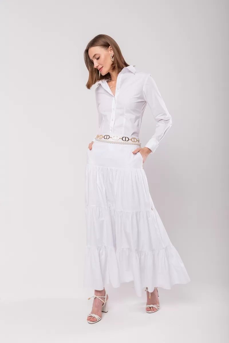 Hidrogênio - LONG 3 MARIAS SKIRT WITH POCKETS IN WHITE TRICOLINE - 20065002 Hidrogênio - LONG 3 MARIAS SKIRT WITH POCKETS IN WHITE TRICOLINE - 20065002