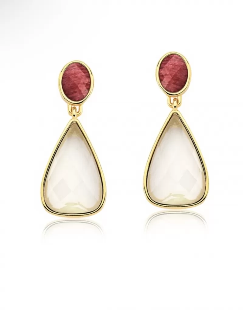 Mikabe - Red Feldspar and Milky Quartz Earring - MK1818