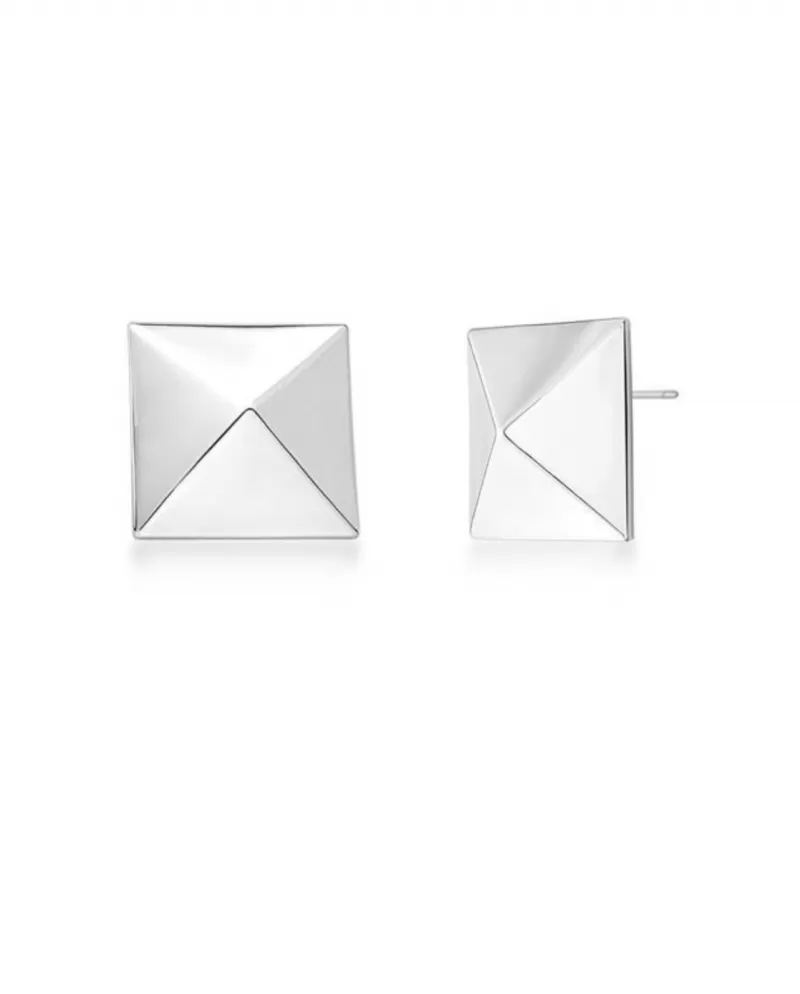 Mikabe - Large Square Rhodium Spike Earring - MK1830