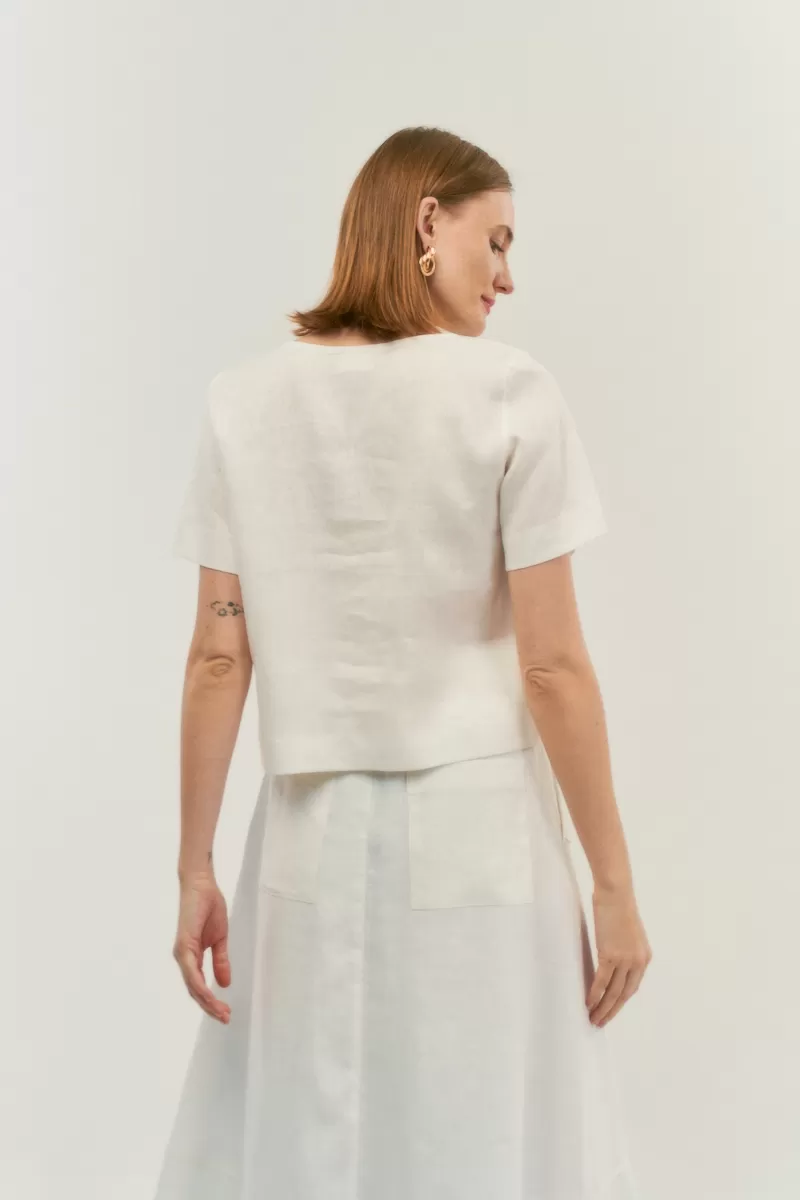 Hidrogênio - V-NECK SHORT SLEEVE LINEN BLOUSE 100% OFF WHITE - 20086018 Hidrogênio - V-NECK SHORT SLEEVE LINEN BLOUSE 100% OFF WHITE - 20086018