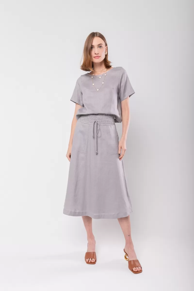 Hidrogênio - 100% LINEN GRAY MIDI FLARE SKIRT - 19800030 Hidrogênio - 100% LINEN GRAY MIDI FLARE SKIRT - 19800030
