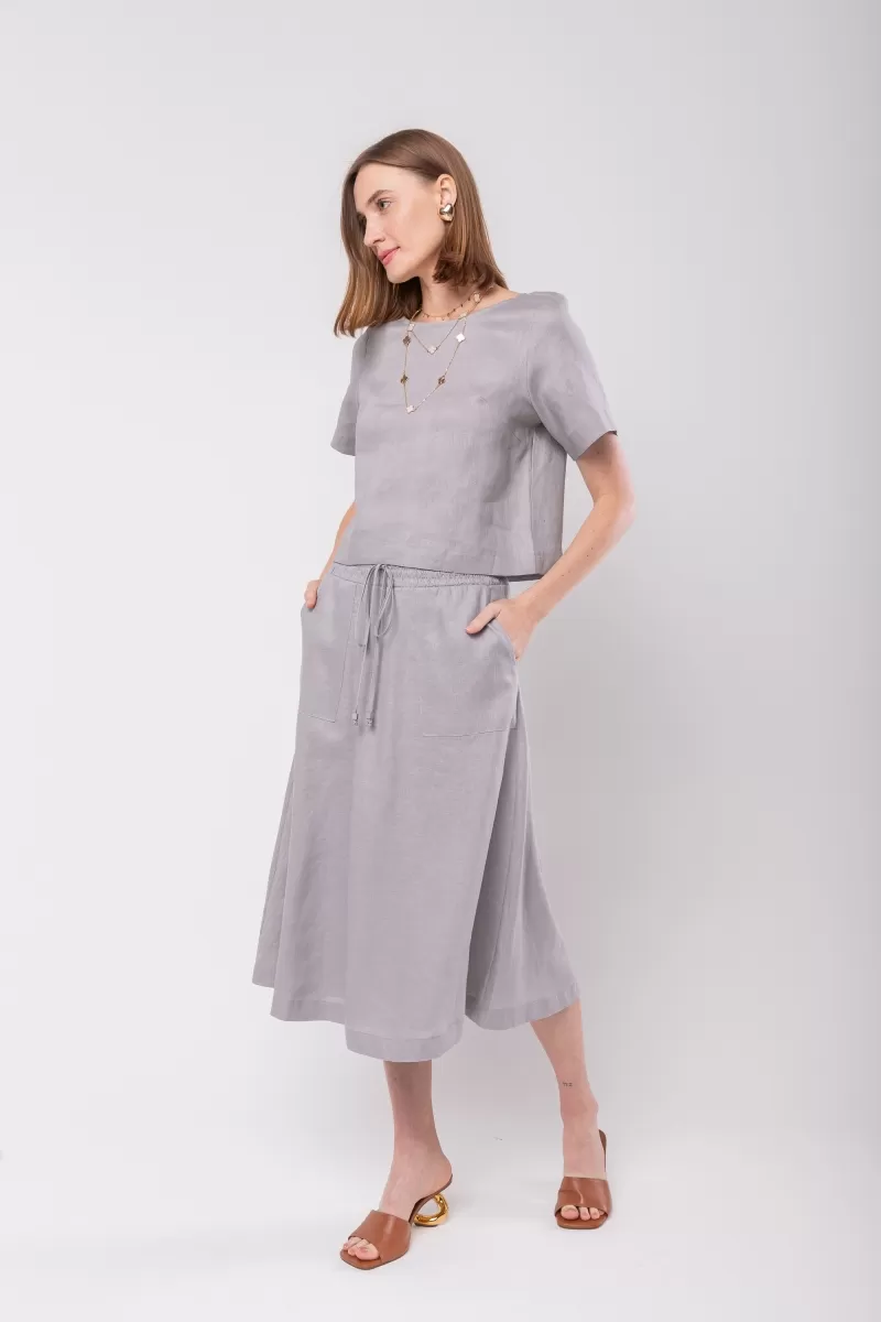 Hidrogênio - 100% LINEN GRAY MIDI FLARE SKIRT - 19800030 Hidrogênio - 100% LINEN GRAY MIDI FLARE SKIRT - 19800030