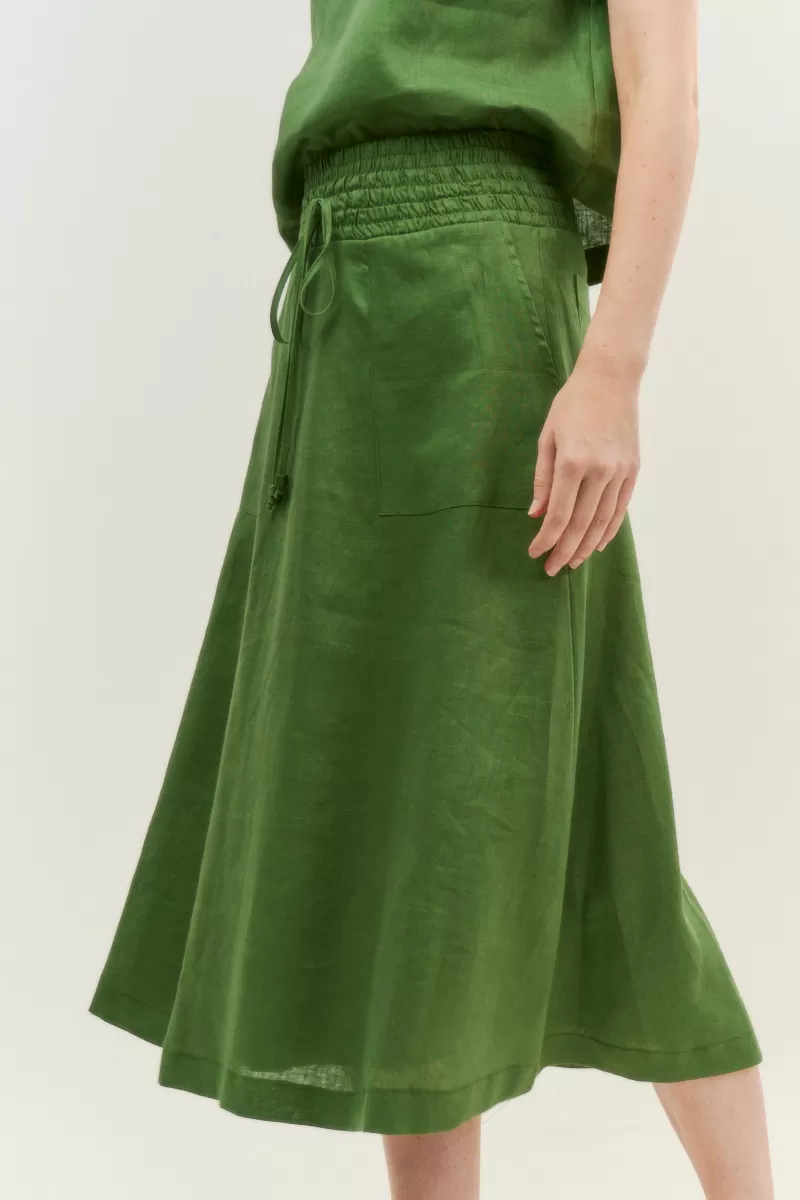 Hidrogênio - 100% GREEN LINEN MIDI FLARE SKIRT - 19800009 Hidrogênio - 100% GREEN LINEN MIDI FLARE SKIRT - 19800009