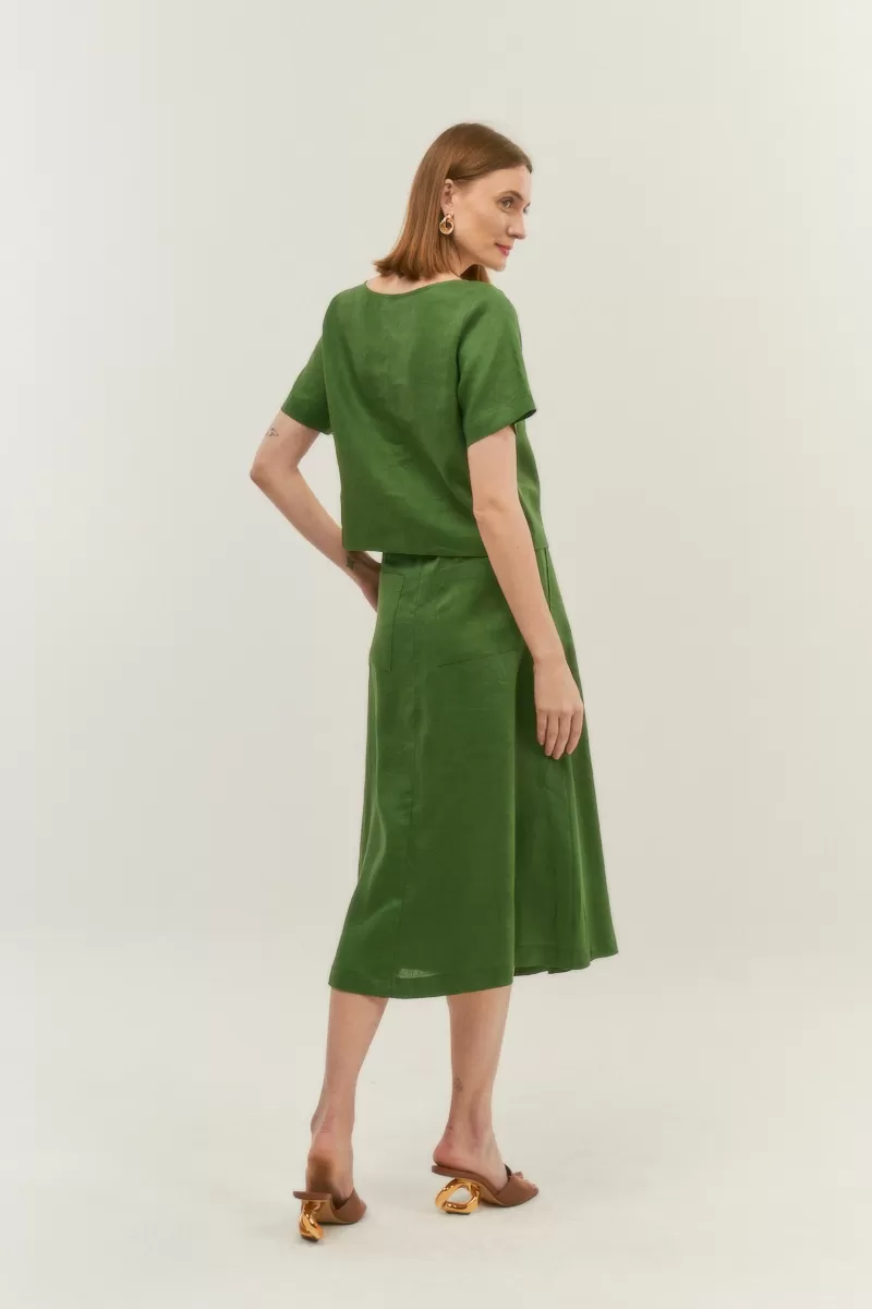 Hidrogênio - 100% GREEN LINEN MIDI FLARE SKIRT - 19800009 Hidrogênio - 100% GREEN LINEN MIDI FLARE SKIRT - 19800009