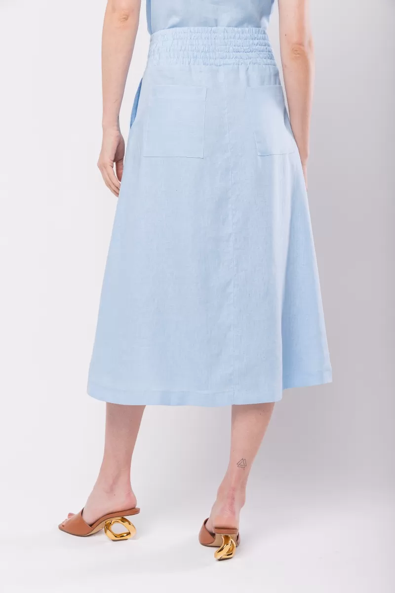 Hidrogênio - 100% BABY BLUE LINEN MIDI FLARE SKIRT - 19800111 Hidrogênio - 100% BABY BLUE LINEN MIDI FLARE SKIRT - 19800111