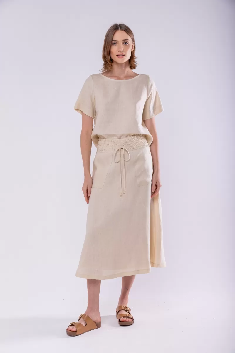 Hidrogênio - 100% CREAM LINEN EVA MIDI SKIRT - 19800016 Hidrogênio - 100% CREAM LINEN EVA MIDI SKIRT - 19800016