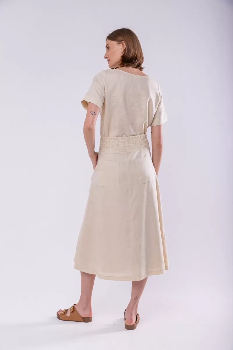 Hidrogênio - 100% CREAM LINEN EVA MIDI SKIRT - 19800016 Hidrogênio - 100% CREAM LINEN EVA MIDI SKIRT - 19800016