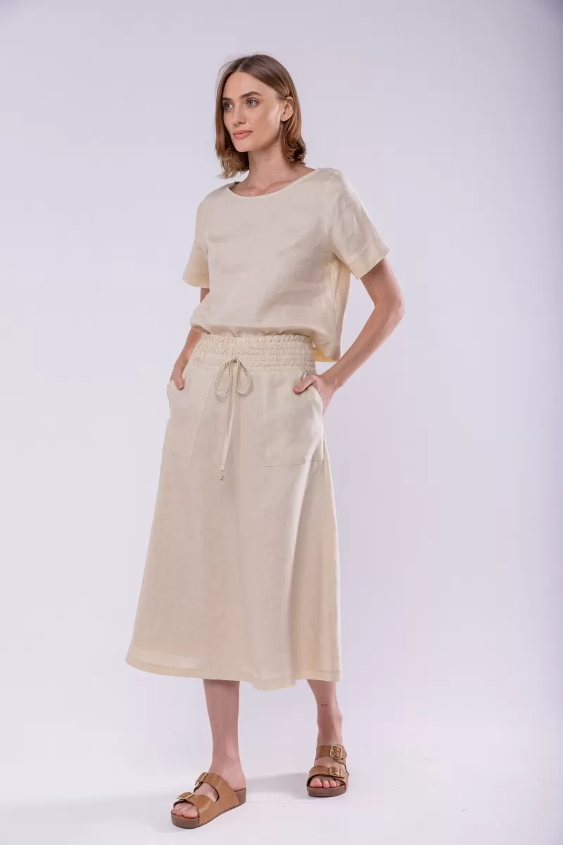 Hidrogênio - 100% CREAM LINEN EVA MIDI SKIRT - 19800016 Hidrogênio - 100% CREAM LINEN EVA MIDI SKIRT - 19800016