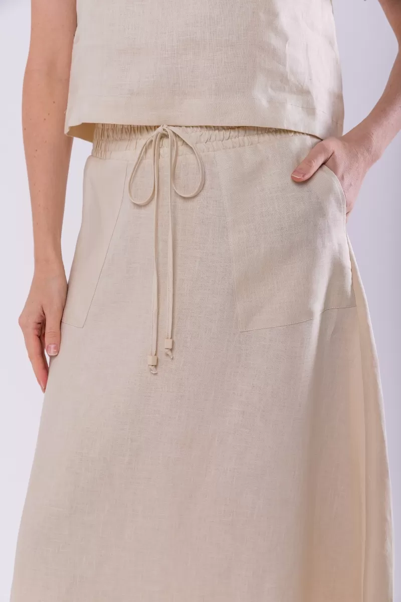 Hidrogênio - 100% CREAM LINEN EVA MIDI SKIRT - 19800016 Hidrogênio - 100% CREAM LINEN EVA MIDI SKIRT - 19800016