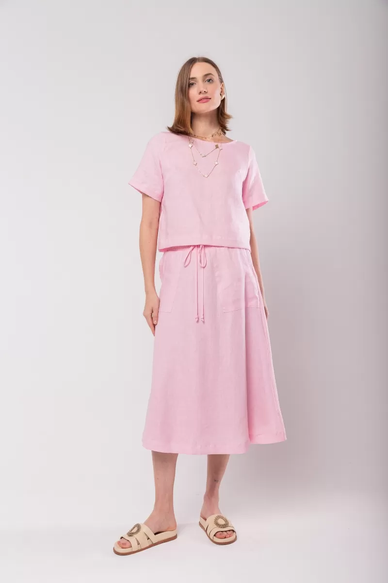 Hidrogênio - 100% PINK LINEN MIDI FLARE SKIRT - 19800021 Hidrogênio - 100% PINK LINEN MIDI FLARE SKIRT - 19800021