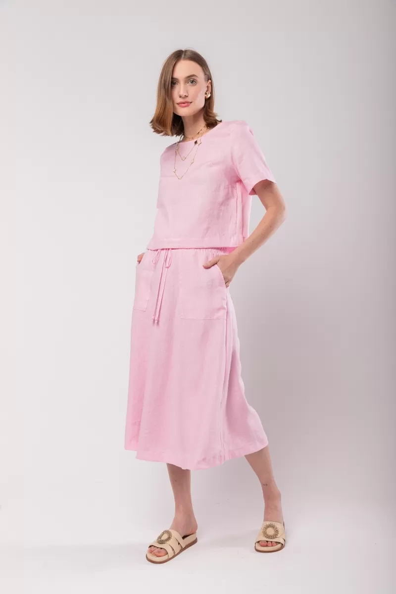 Hidrogênio - 100% PINK LINEN MIDI FLARE SKIRT - 19800021 Hidrogênio - 100% PINK LINEN MIDI FLARE SKIRT - 19800021