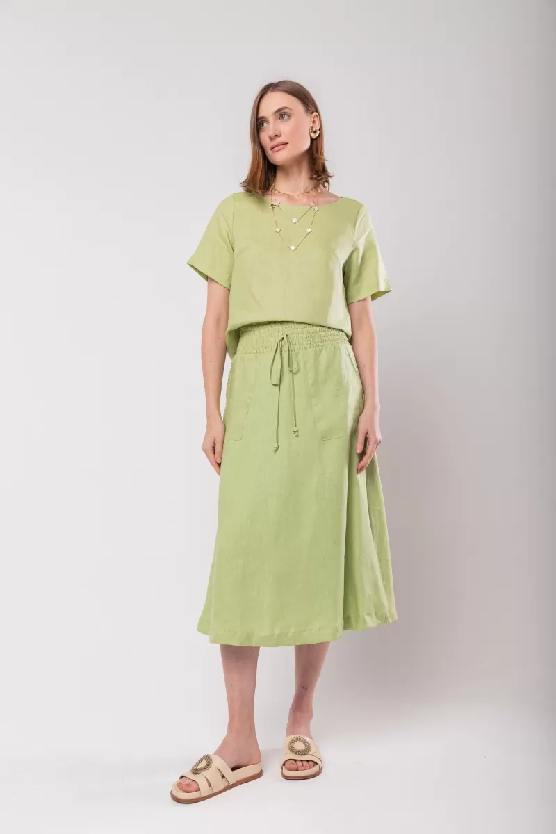 Hidrogênio - 100% LINEN LIGHT GREEN EVA MIDI SKIRT - 19800462 Hidrogênio - 100% LINEN LIGHT GREEN EVA MIDI SKIRT - 19800462
