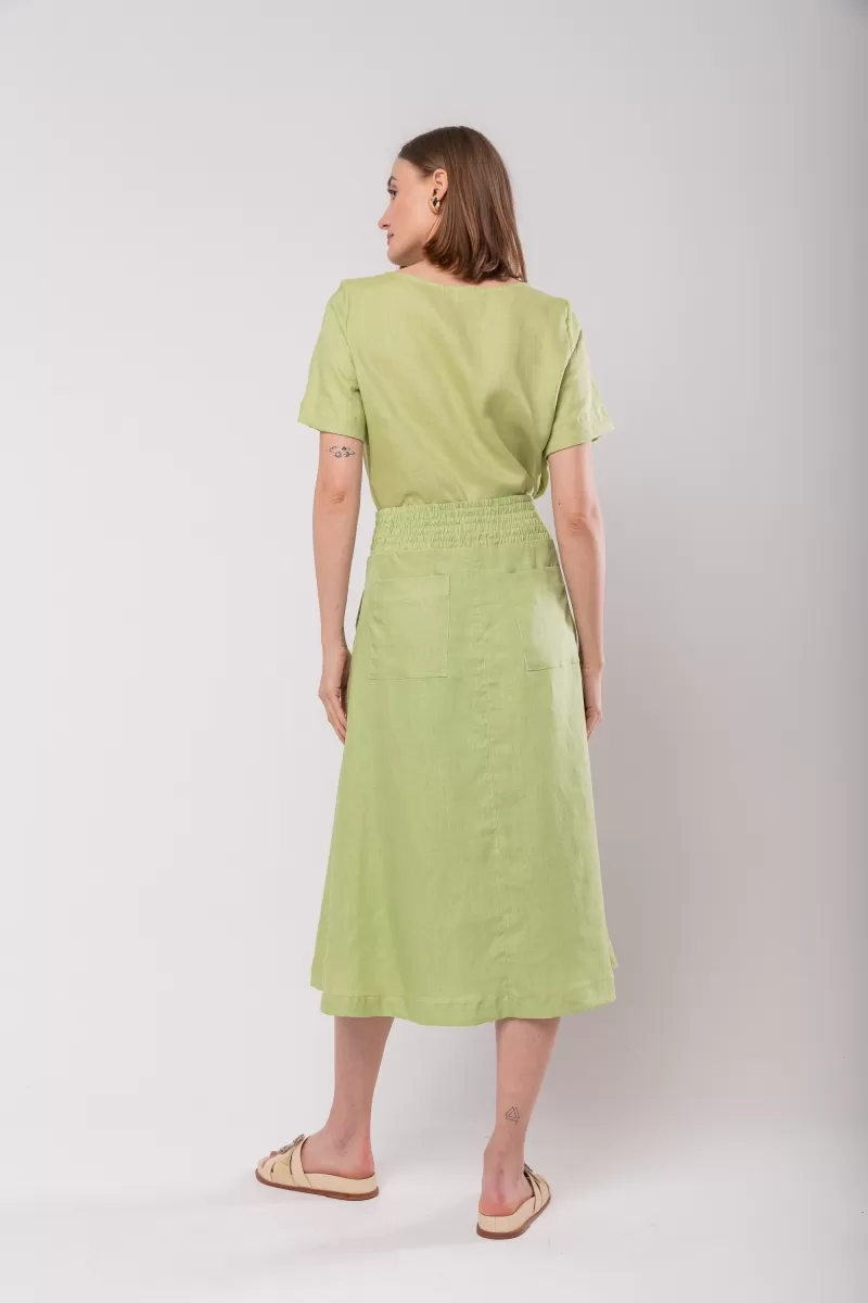 Hidrogênio - 100% LINEN LIGHT GREEN EVA MIDI SKIRT - 19800462 Hidrogênio - 100% LINEN LIGHT GREEN EVA MIDI SKIRT - 19800462