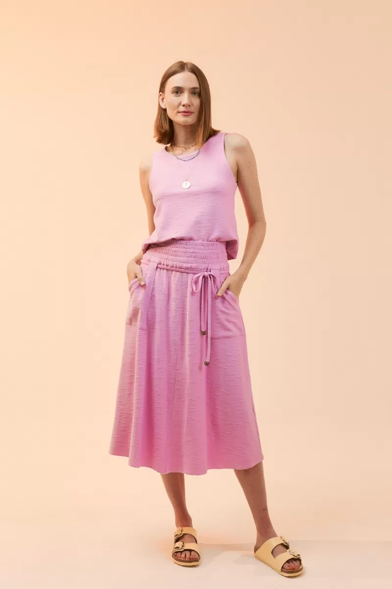 Hidrogênio - WIDE COS MIDI SKIRT WITH STITCHING AND POCKETS IN RED CURRANT - 20131555 Hidrogênio - WIDE COS MIDI SKIRT WITH STITCHING AND POCKETS IN RED CURRANT - 20131555