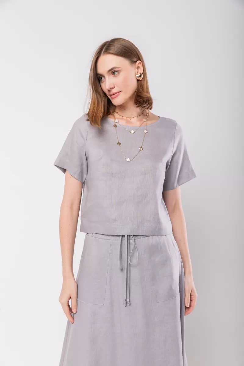 Hidrogênio - 100% LINEN GREY CROPPED TOP - 19801030 Hidrogênio - 100% LINEN GREY CROPPED TOP - 19801030