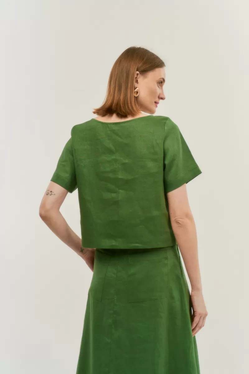 Hidrogênio - GREEN 100% LINEN CROPPED TOP - 19801009 Hidrogênio - GREEN 100% LINEN CROPPED TOP - 19801009