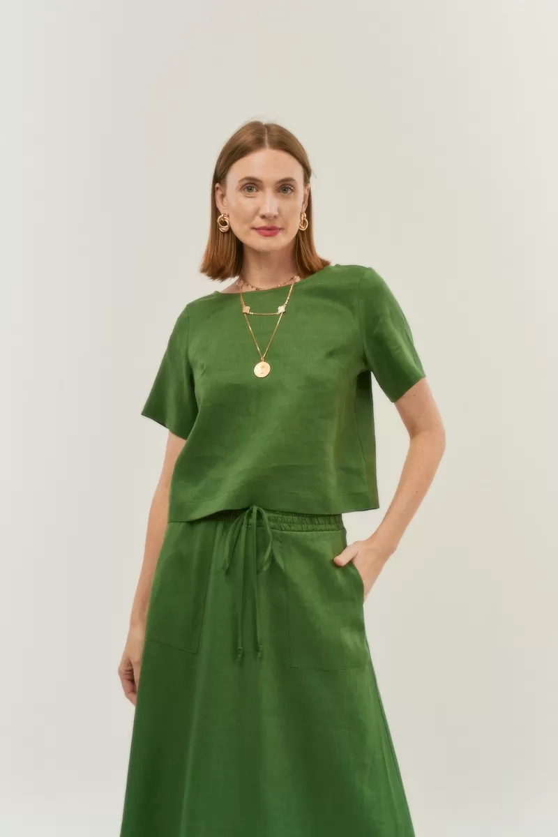 Hidrogênio - GREEN 100% LINEN CROPPED TOP - 19801009 Hidrogênio - GREEN 100% LINEN CROPPED TOP - 19801009