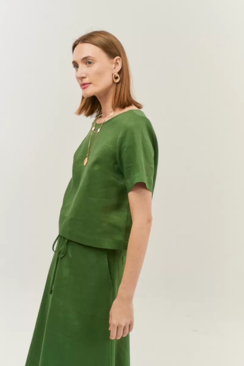 Hidrogênio - GREEN 100% LINEN CROPPED TOP - 19801009 Hidrogênio - GREEN 100% LINEN CROPPED TOP - 19801009