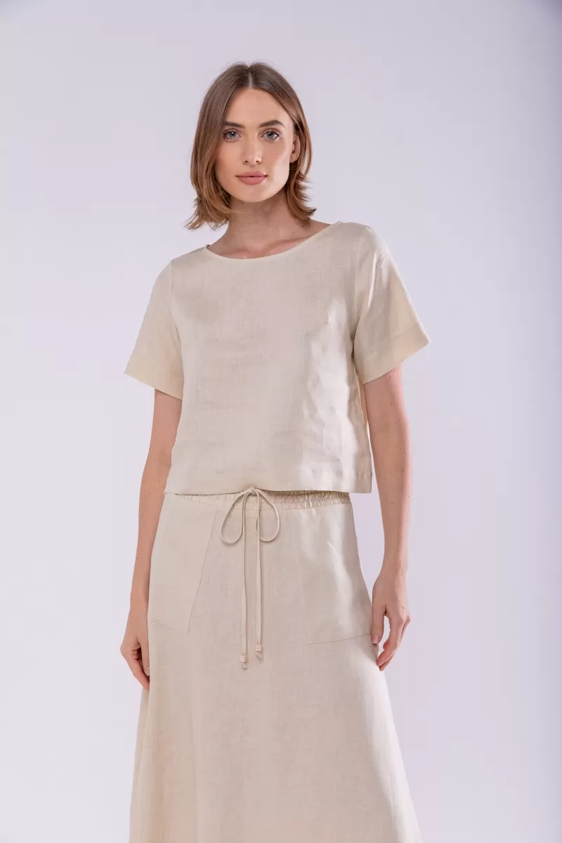 Hidrogênio - 100% CREAM LINEN CROPPED TOP - 19801016 Hidrogênio - 100% CREAM LINEN CROPPED TOP - 19801016