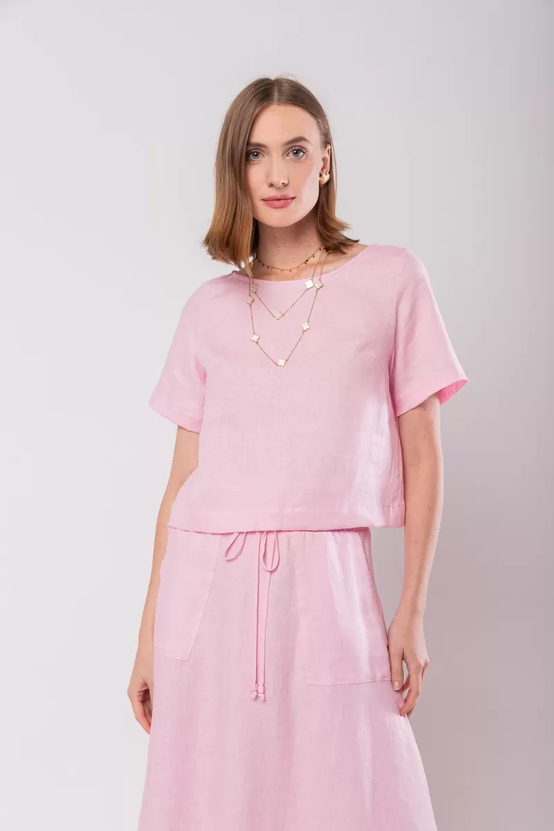Hidrogênio - 100% PINK LINEN CROPPED TOP - 19801021 Hidrogênio - 100% PINK LINEN CROPPED TOP - 19801021
