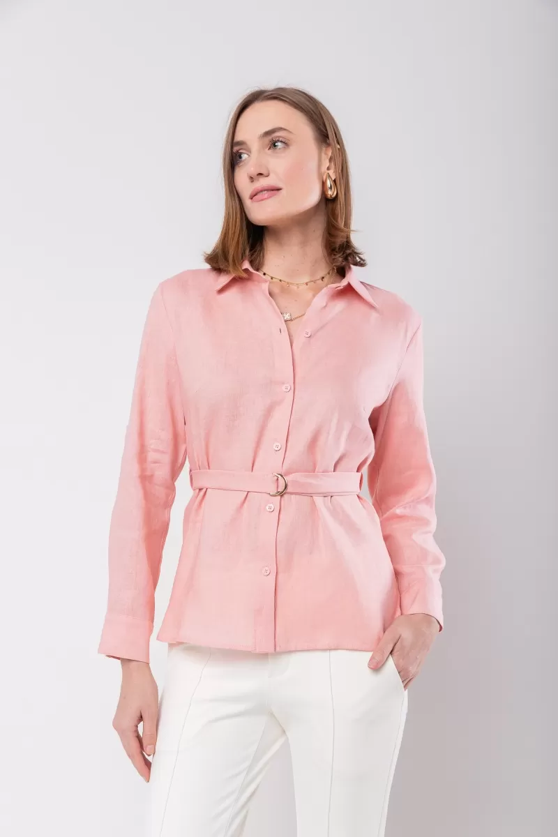 Hidrogênio - 100% LINEN SHIRT WITH PINK BELT - 20021021 Hidrogênio - 100% LINEN SHIRT WITH PINK BELT - 20021021